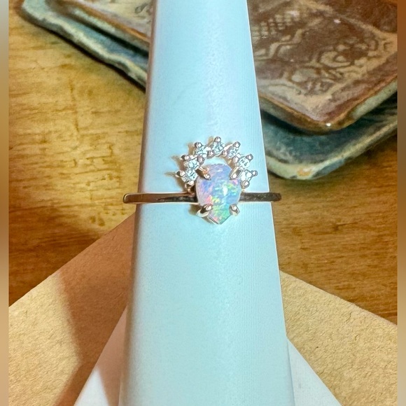 Natural Fire Opal 14K Solid Rose Gold and Diamond Ring 🌈Solid Australian Opal - Picture 2 of 4